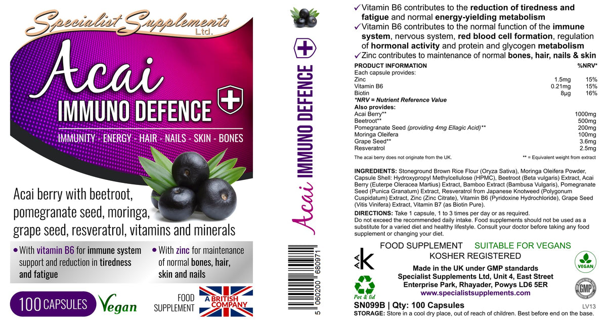 Specialist Supplements Acai Immuno Defence 100 Capsules