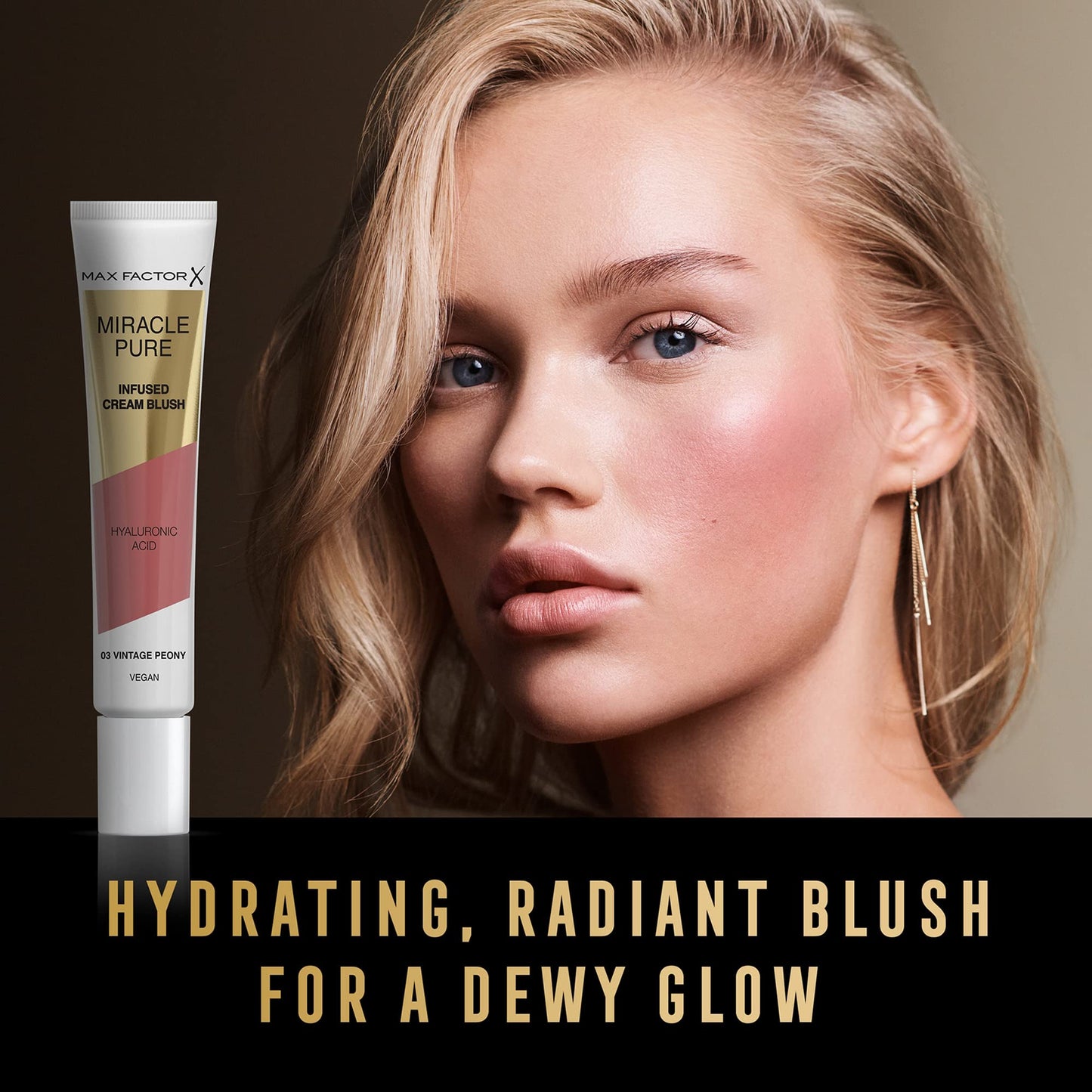 Max Factor Miracle Pure Cream Blush 03 Vintage Peony, Moisturising, Plumps & Hydrates, Buildable Glow, Infused with Hyaluronic Acid & Squalene, Fresh & Healthy Looking Skin, 100% Vegan