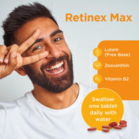 Healthspan Retinex Max Eye Support (60 Tablets) | Long Term Vision & Eye Health | 20mg Lutein & 2,000ug Zeaxanthin | Vitamin B2 Contributes to Normal Vision | Natural Source Carotenoids | Vegan