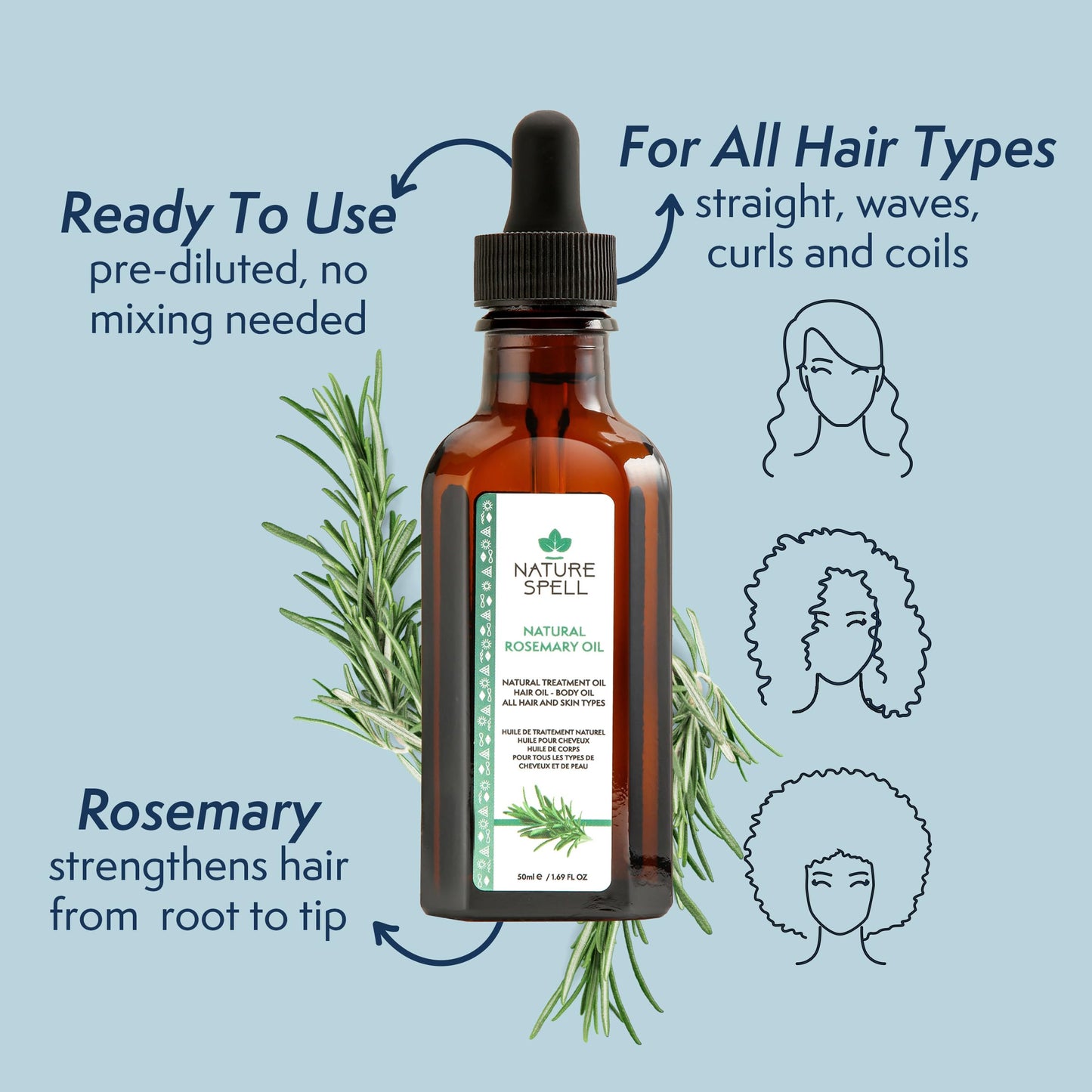 Nature Spell Bond Repair Travel Set, Includes Rosemary Oil, Shampoo & Conditioner, Protecting & Repairing, Vegan, Set of 3