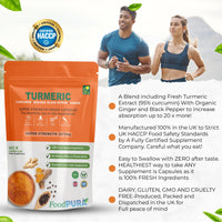 FoodPURA Turmeric Curcumin Capsules with Black Pepper & Ginger High Strength 3675mg HACCP Certified, Manufactured in The UK by FoodPURA (60)