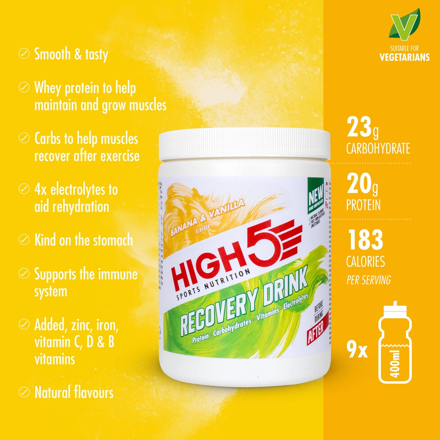 HIGH5 Recovery Drink | Whey Protein Isolate | Promotes Recovery | (Banana & Vanilla, 450g)