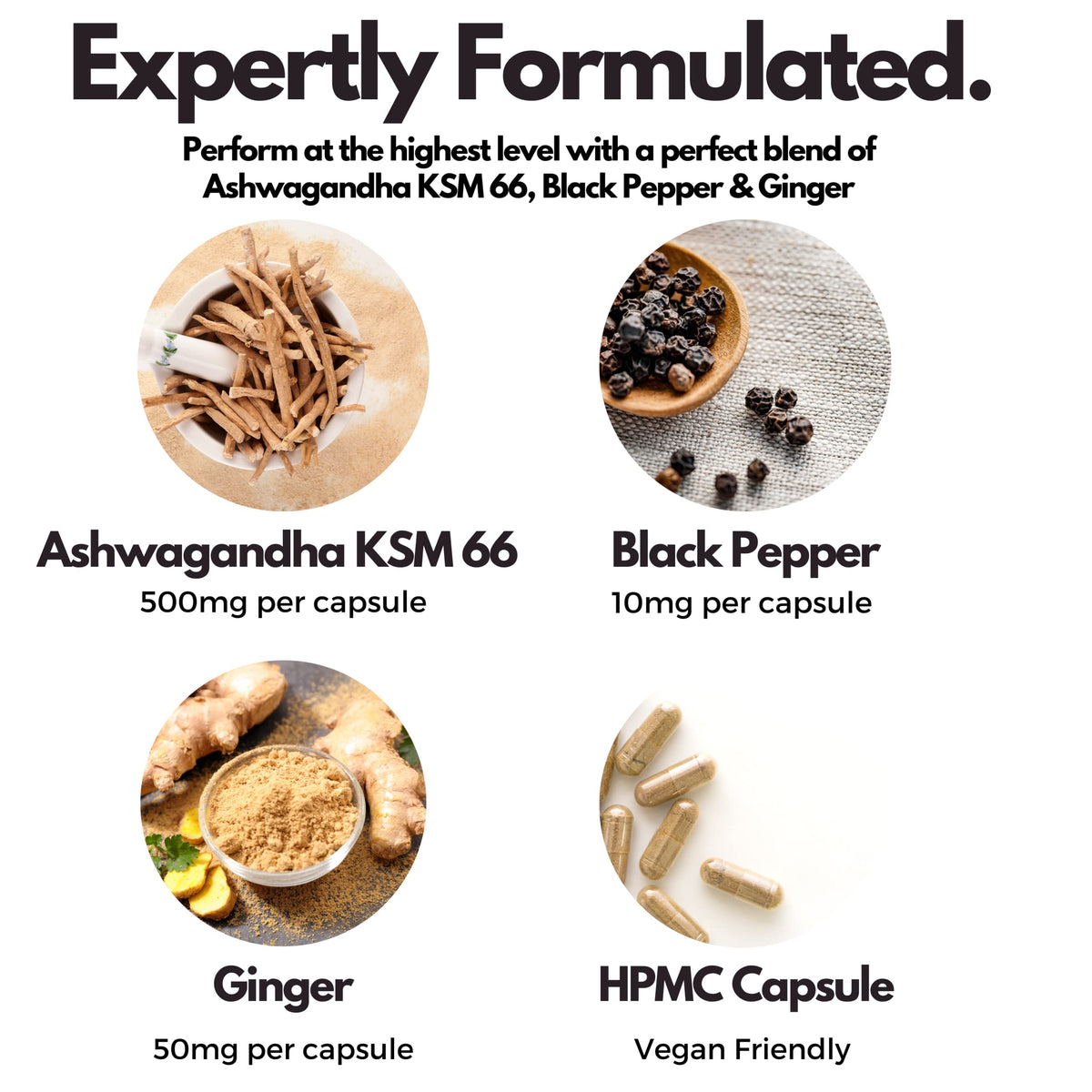 nutripact Nutripact Ashwagandha KSM 66 Capsules 3-in-1 Complex – with Black Pepper (Piperine) & Ginger Extract – 5% Withanolides – High Strength Ashwaganda Supplement - 60 Vegan Capsules (not Tablets) – UK