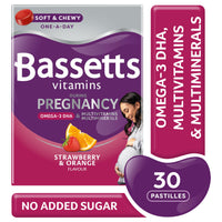 Bassetts Vitamins Pregnancy Omega-3 DHA, Multivitamins & Multiminerals Strawberry & Orange 30's No Added Sugar