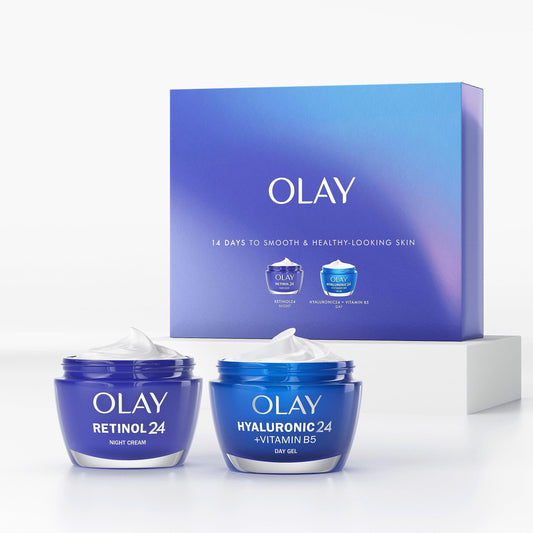 Olay Skincare Set: Hyaluronic Acid Face Moisturiser + Retinol 24 Night Cream, Skin Care for Women with Niacinamide, for Smooth & Hydrated Skin