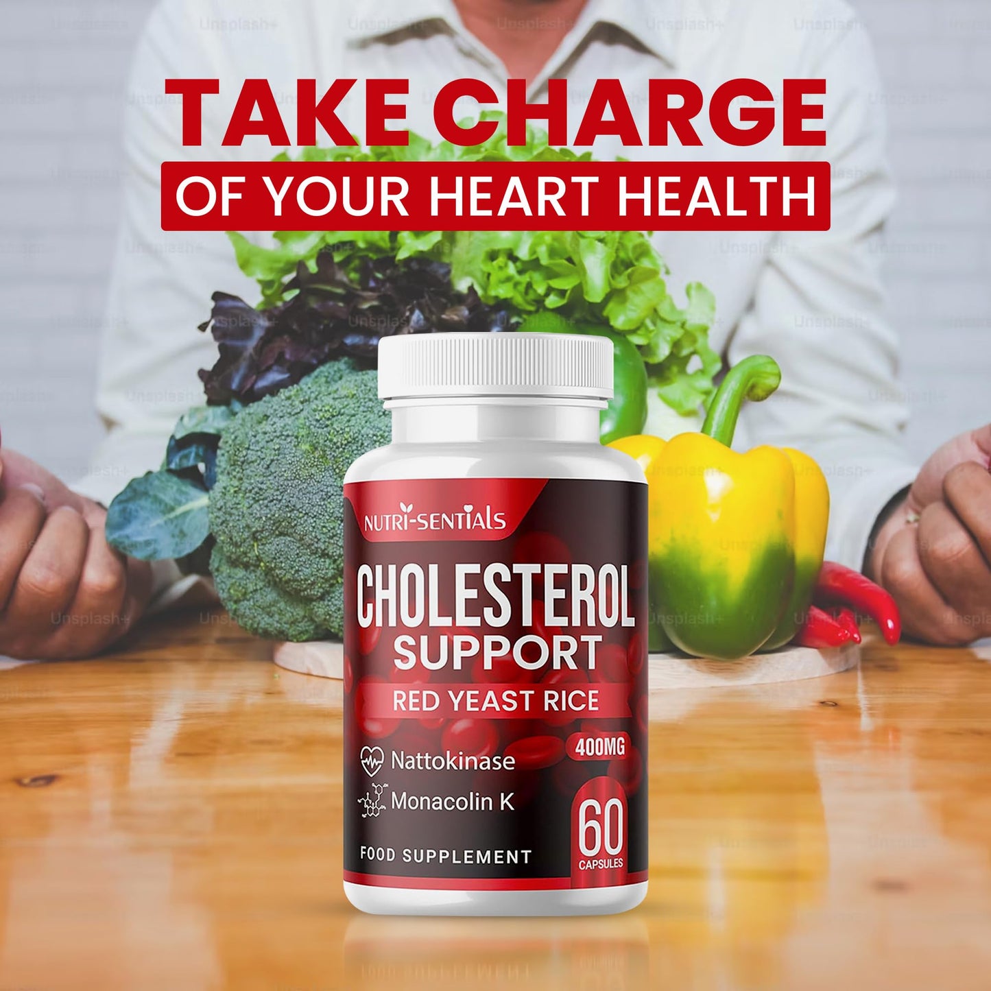 Cholesterol Support Red Yeast Rice, Nattokinase, and Monacolin K 2.6mg Daily Supplement 60 Vegetarian Capsules, 400 mg