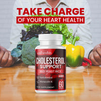 Cholesterol Support Red Yeast Rice, Nattokinase, and Monacolin K 2.6mg Daily Supplement 60 Vegetarian Capsules, 400 mg
