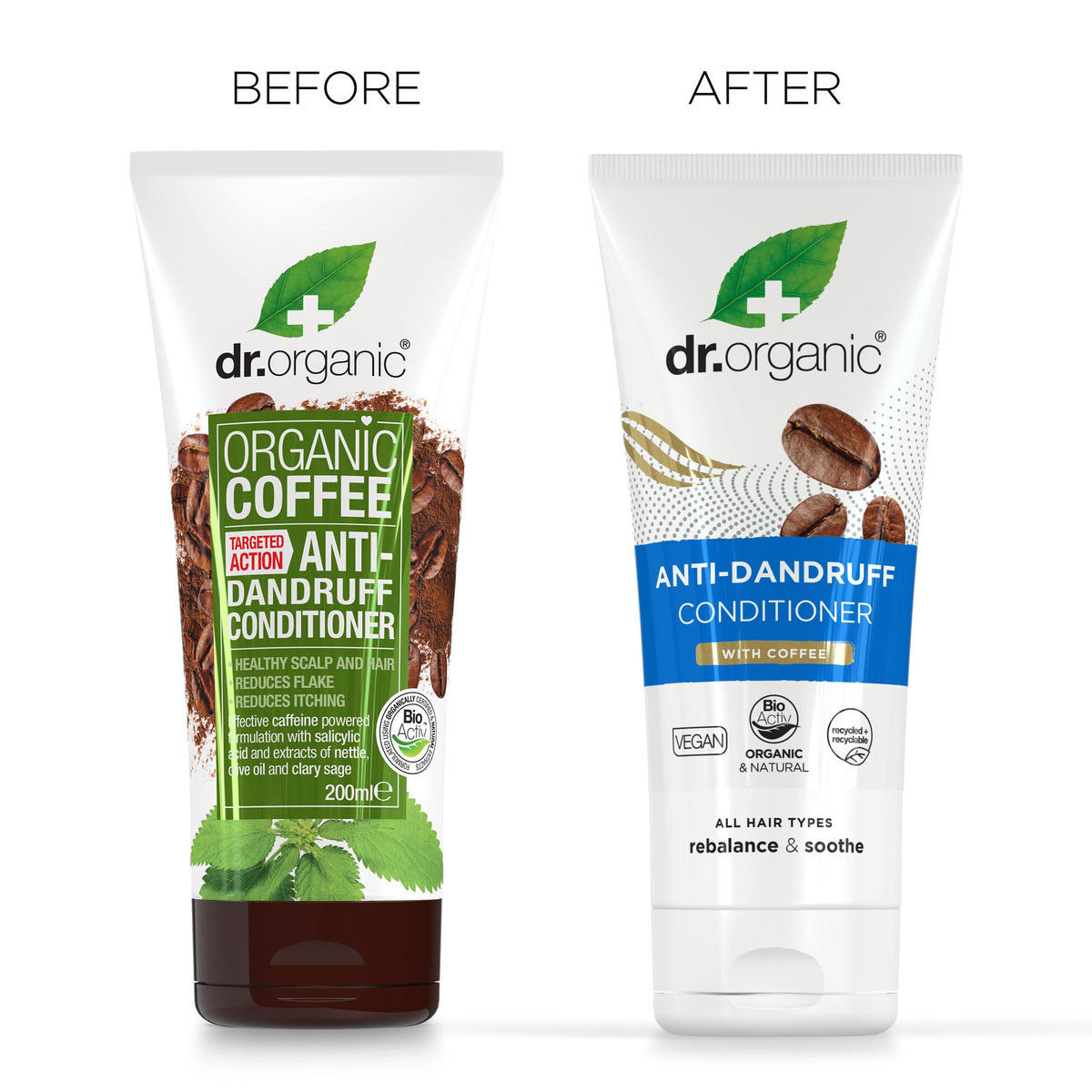 Dr. Organic Dr Organic Coffee Anti-Dandruff Conditioner, Healthy Scalp, Mens, Womens, Natural, Vegan, Cruelty-Free, Paraben & SLS-Free, Recycled & Recyclable, Organic, 200ml, Packaging may vary