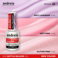 Andreia Professional Gel Builder Nail Construction - Triphasic 3 in 1 Low Viscosity - LED & UV Builder Gel in a Bottle - Nail Extension - Self Levelling High Resistance - Colour Soft Lavender 14ml
