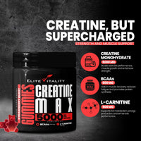 Elite Vitality Creatine Monohydrate 90 Gummies 5000mg + BCAAs & L-Carnitine – 3rd Party Lab Tested, Vegan, Sugar-Free, Pre Workout Muscle Growth & Recovery Gym Supplement for Men & Women – Juicy Strawberry Burst