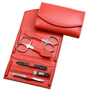 SONNENSCHEIN by Hans Kniebes Manicure Set - 5-Piece Nail Care Set - Genuine Nappa Lambskin Leather Manicure Case - Nail Scissors, Cuticle Scissors, Nail File, Tweezers and Double Instrument (Orange)