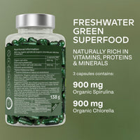 AAVALABS Organic Spirulina and Chlorella Capsules - Spirulina Powder and Chlorella Powder - Broken Cell Wall - 1800mg per Serving - 200 Capsules - Vegan