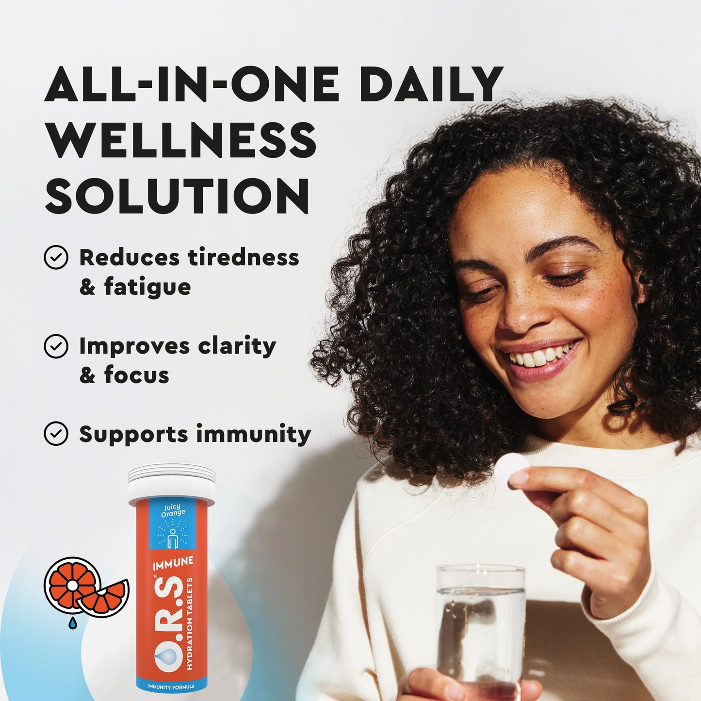 O.R.S Immune Hydration Tablets - Orange, 1 Tube | Winter Wellness Electrolytes with Vitamins, Iron & Zinc for Immunity Support | Salts for Electrolyte Replacement | Vegan, Gluten-Free & Low Calorie