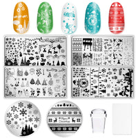 Whaline Christmas Nail Art Plates Santa Reindeer Snowflake Image Stamp Templates Stamping Kit - 6 Manicure Stencils Tool Set with 1 Polish Stamper and 1 Scraper by Salon Designs