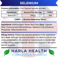 Harla Health Selenium 200µg – 120 Vegan Capsules (4-Month Supply) | Immune System, Thyroid Function & Antioxidant Support | UK Made, GMP Certified