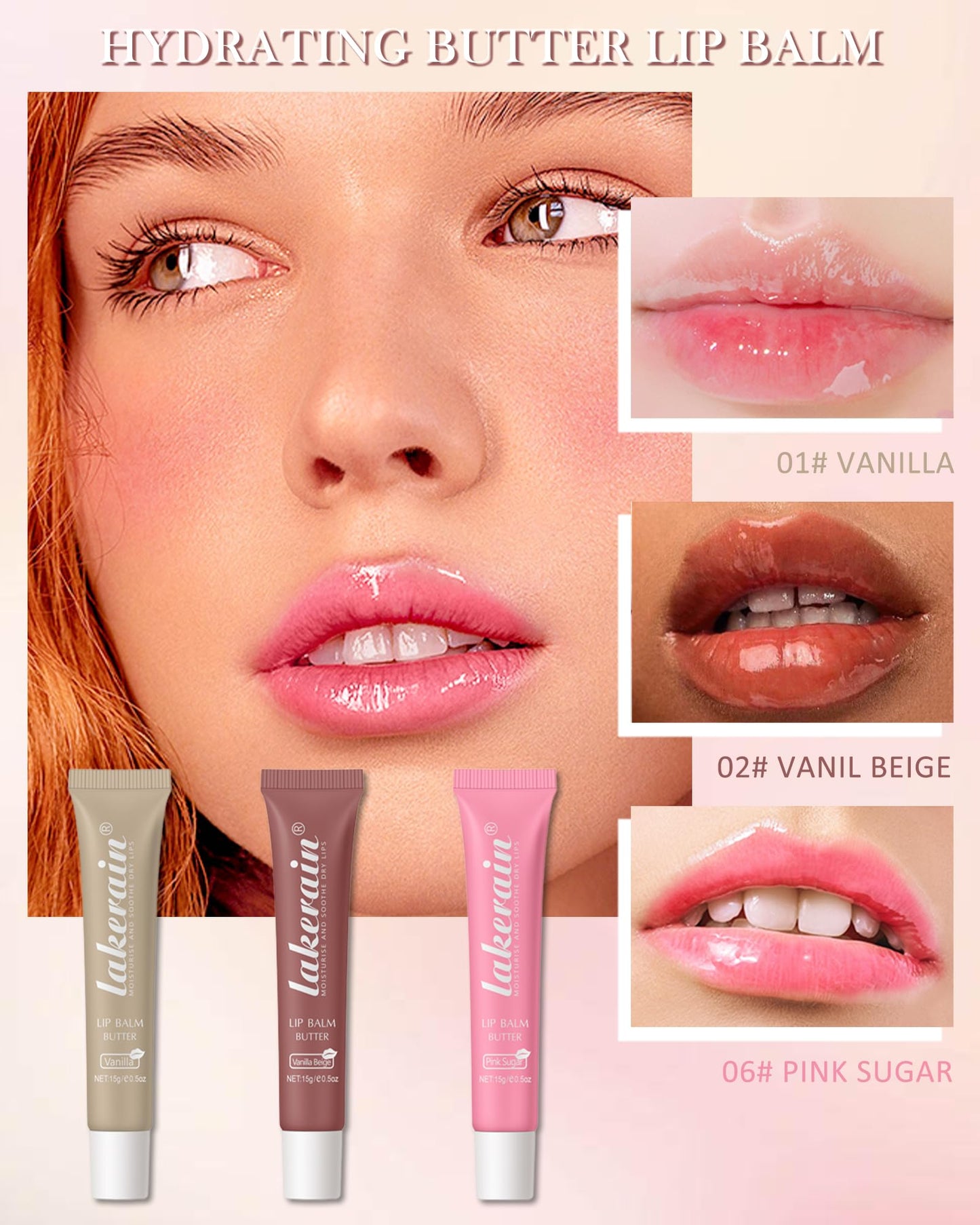 Lestpola Hydrating Tint Lip Butter Balm-3 Colors Clear Pink Brown Shine Glossier Lip Gloss, Jelly Lip Balm for Dry Lips, Long Lasting Moisturizing Non-Sticky Glow Reviver Fat Lip Care Oil, Gift for Women-Set A