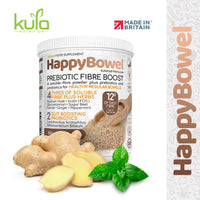 Kula Nutrition HappyBowel - Soluble Fibre Supplement - Dietary Fibre Powder - Psyllium Husk, Inulin FOS, Glucomannan, Beet, L-Glutamine, Peppermint, Prebiotics and Probiotics for Gut Health - Mix with Water - 180g