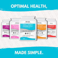 Ryxx Collagen Complex+ | Marine Collagen Supplement with Hyaluronic Acid, Biotin, Vitamin C & E | Skin, Hair & Joint Support | 60 Capsules | Made in the UK by RYXX