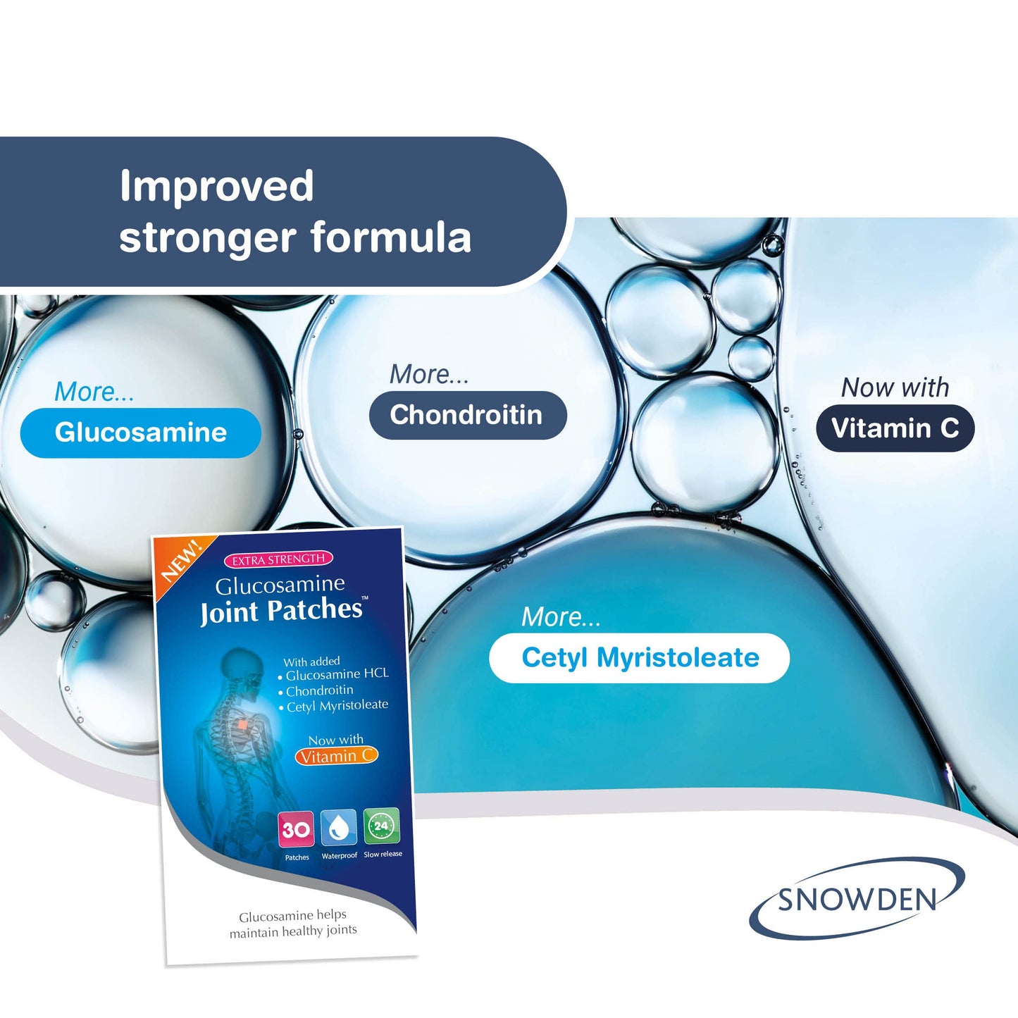 Snowden Glucosamine and Chondroitin High Strength Joint Patches with Vitamin C - Muscle and Joint Care Health Products, Natural Ingredients - Discreet and Waterproof, Slow Release - 30 Day Supply