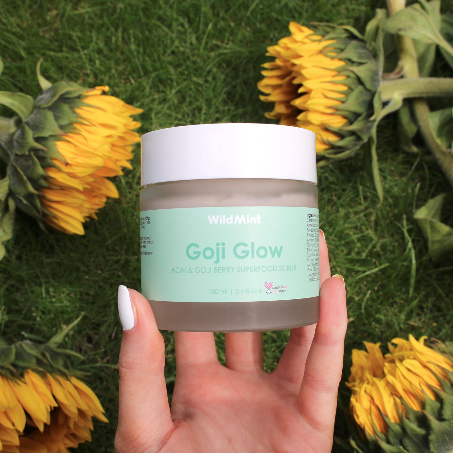 WildMint Goji Glow Natural Scrub | Exfoliating & Renewing Body & Face Scrub for Dry Skin | Gently Removes Dead Skin | Helps Acne & Hyperpigmentation | UK Made Vegan & Cruelty-Free Skincare | 120ml