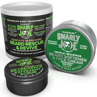TRADEMARK GNARLY JOE EST.MMXVII Gnarly Joe Beard Rescue & Revive Gift Pack - Beard Softener 85ml & Exfoliant 50g Set for Men - Beard Cream & Face Scrub with Cocoa Butter, Peppermint & Coconut - Beard Conditioner - Made in UK