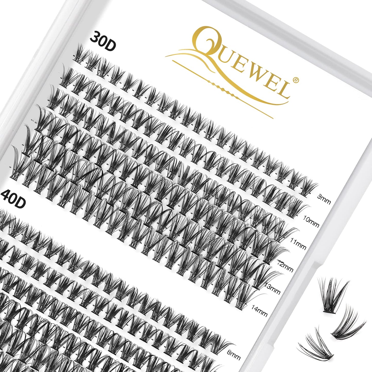 QUEWEL Cluster Lashes 240Pcs - Individual & Cluster Lashes 0.07C Curl 30D+40D Mix8-14mm for Natural Look DIY Eyelash Extensions