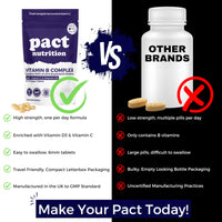 Vitamin B Complex High Strength - with Vitamin D3 & Vitamin C - All 8 Essential B Vitamins - 120 Easy to Swallow Tablets - VIT B Vegan Supplement - Pact Nutrition
