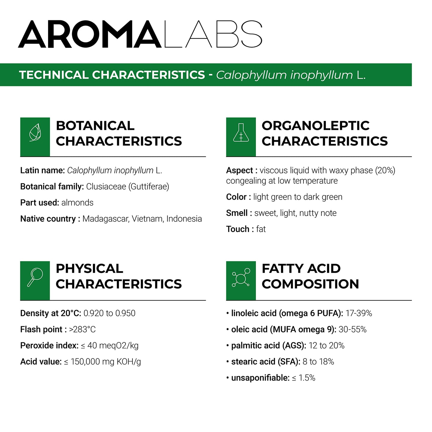 Aroma Labs ORGANIC - TAMANU Oil - 100mL - 100% Pure, Natural, Cold Pressed and Cosmos Certified - AROMA LABS (French Brand)
