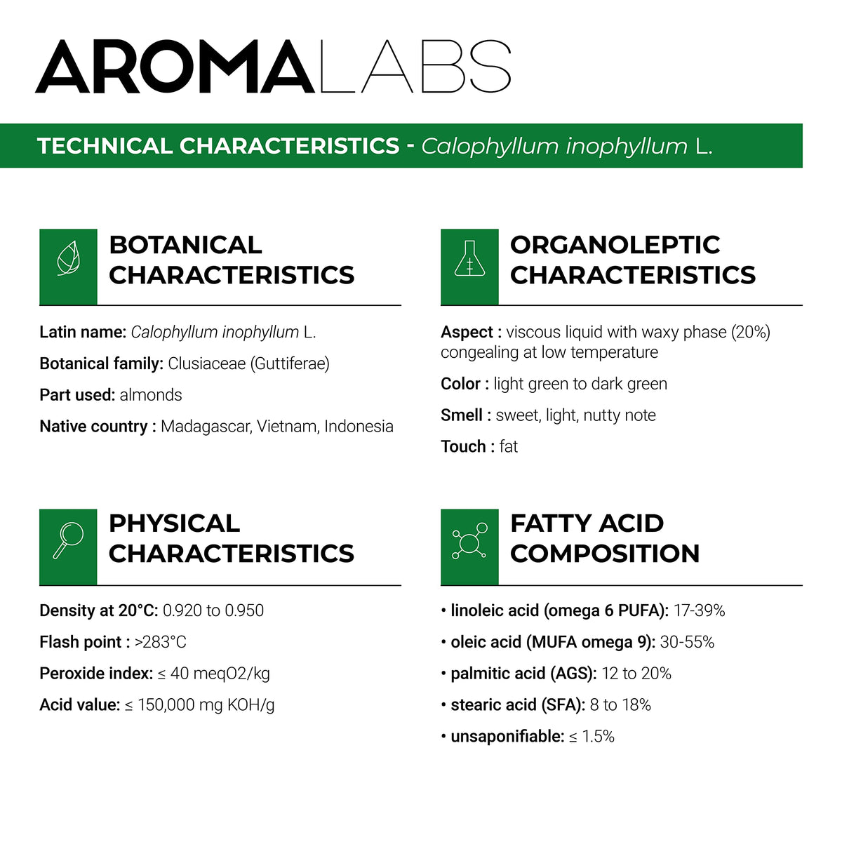Aroma Labs ORGANIC - TAMANU Oil - 50mL - 100% Pure, Natural, Cold Pressed and Cosmos Certified - AROMA LABS (French Brand)