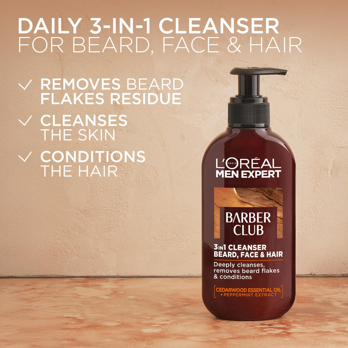 L’Oréal Paris men expert L’Oréal Paris Men Expert Cleansing 3-in-1 Beard, Face & Hair Wash 200ml, Barber Club Wash With Cedarwood Essential Oil, Deeply Cleanses and Removes Beard Flakes