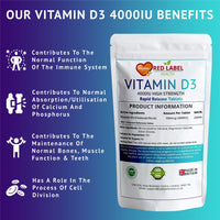 Red Label Health Vitamin D3 Tablets 4000IU, 360 Vitamin D Supplement Tablets (1 Year Supply) High Strength Healthy Teeth & Bones, Supports The Immune System for Men & Women Vegetarian Made in The UK