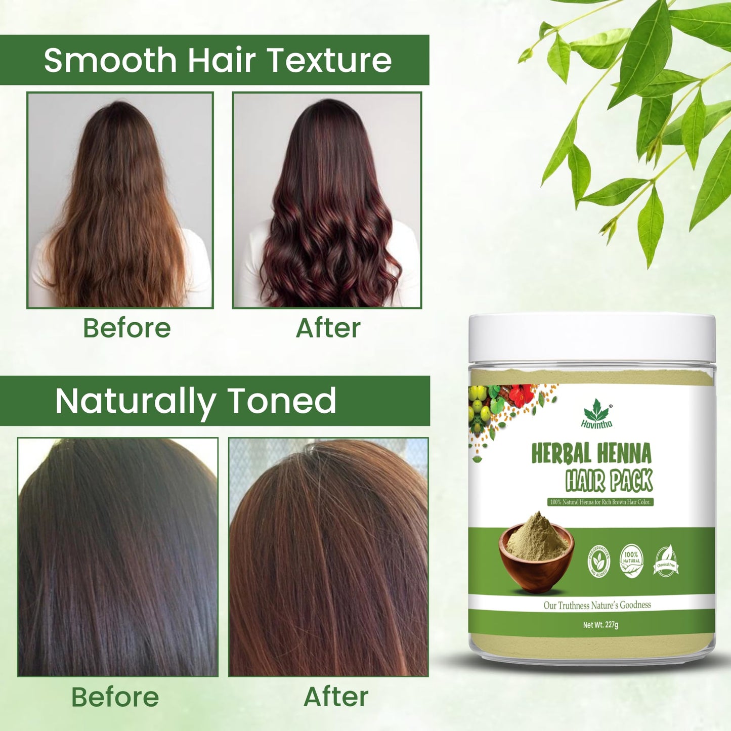 Havintha Natural Herbal Henna Hair Pack 11 Herbs Mix Mehandi Powder (227 G) |