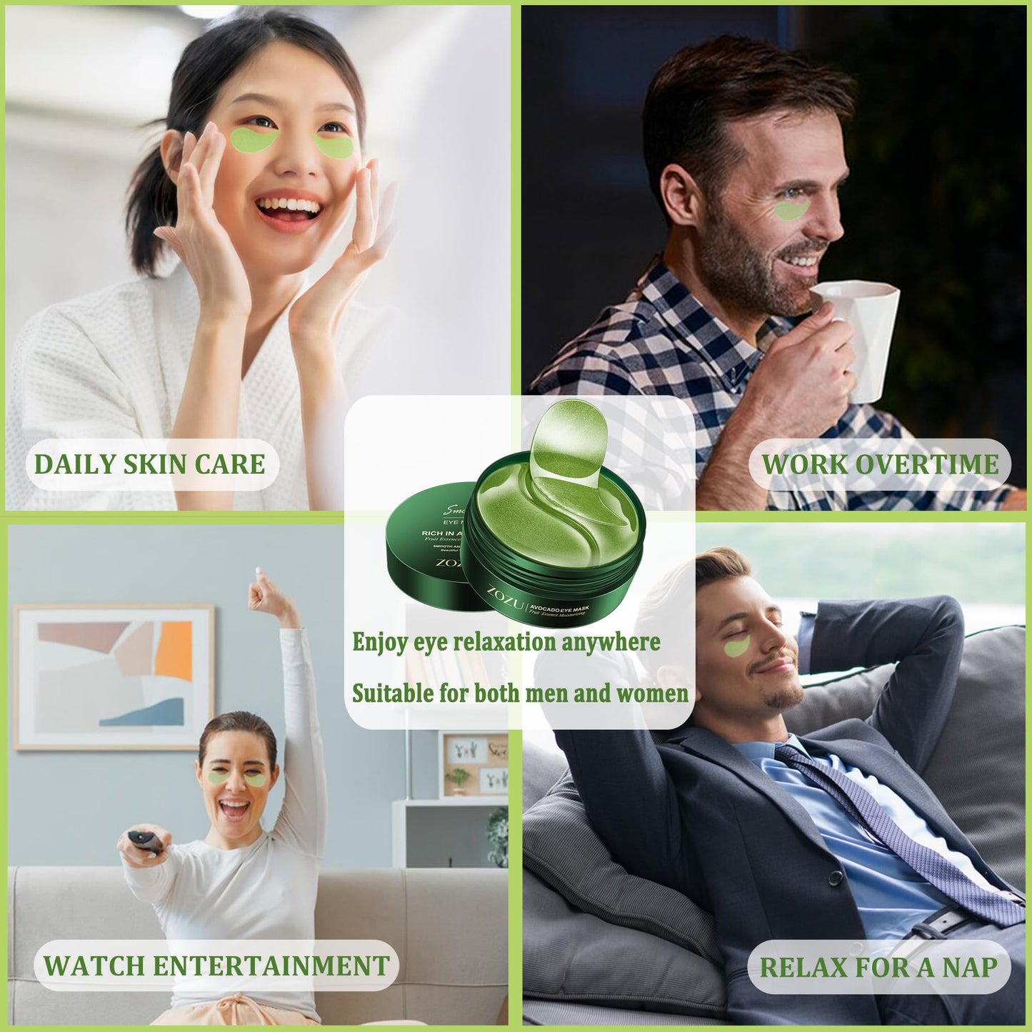 CGBOOM Under Eye Patches, Collagen Under Eye Mask, Dark Circles Under Eye Treatment, Puffy Eyes Bags Under Eyes Removal, Anti-Aging, Reduce Wrinkle, Skincare, Hydrating - 30 Pairs (Avocado)