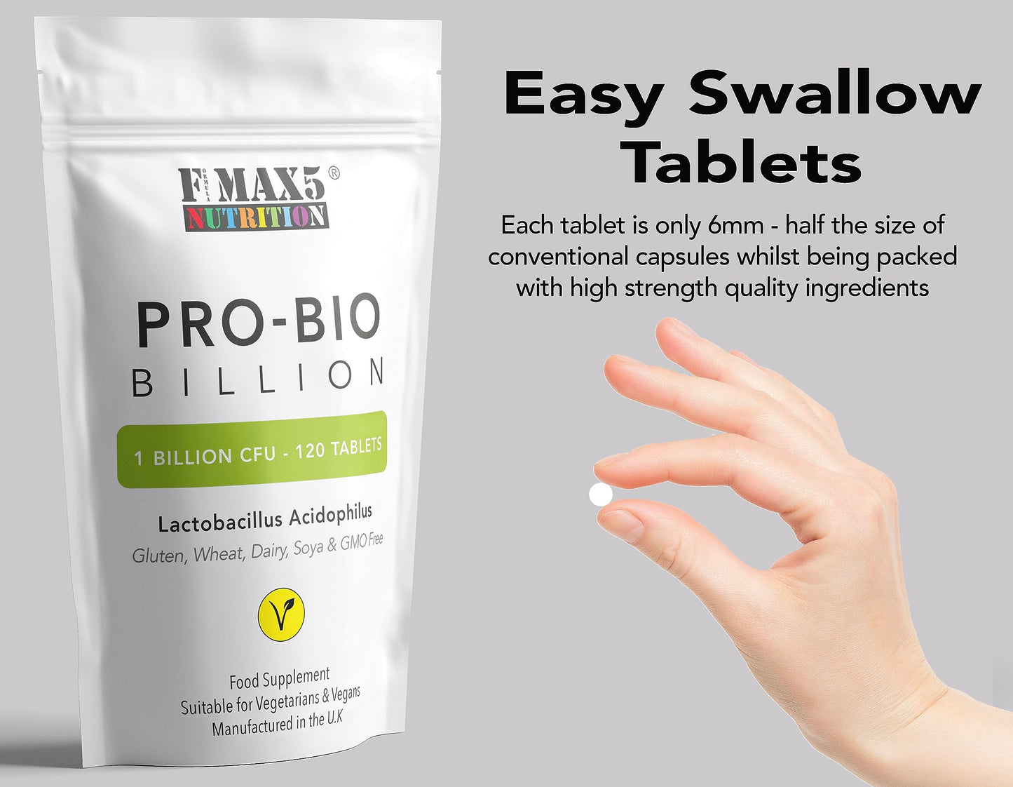 Probiotics for Gut Health - 120 Lactobacillus Acidophilus Tablets (Not Capsules) - High Strength CFU Probiotic Supplement for Men & Women - Vegan & UK Made