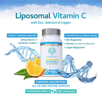 swiss bioenergetics Liposomal Vitamin C Complex with Zinc, Selenium and Copper : All-in-ONE Enhanced Absorption Immune Support : 250mg, 120 Vegan Capsules (4 Month Supply) : Non-GMO, Made in UK