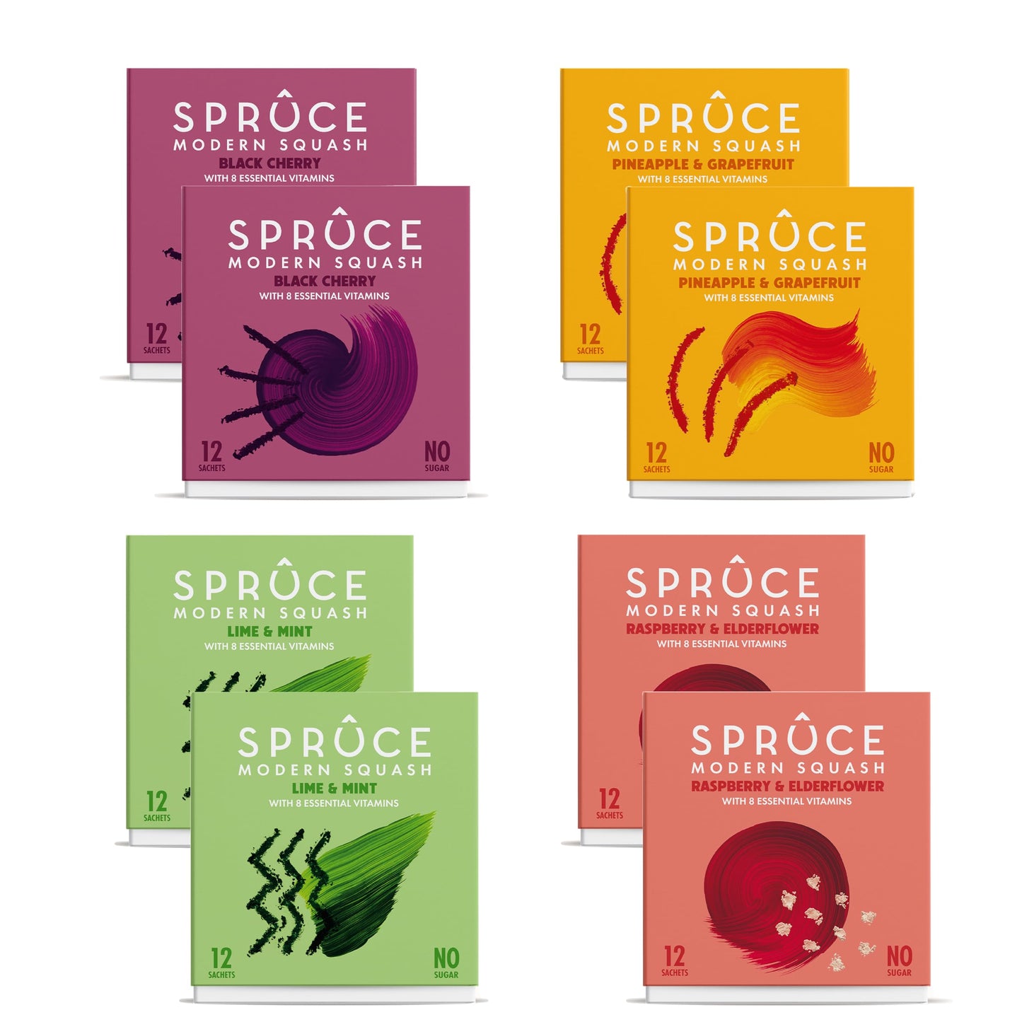 Spruce Natural Water Flavouring With Vitamins – Mega Mixed Pack Taster Bundle – 4 Flavours, 96 Drinks – No Sugar – Made With Real Fruits – Healthy Modern Squash Cordial – Perfect For Hydration