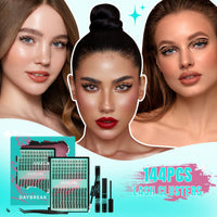 AMZGIRL LASH Manga Lash Clusters Kit 144PCS Fairy Eyelash Extension Kit with Bond and Seal, Invisible Lash,Glue Remover and Tweezer (8-16mm Kit)