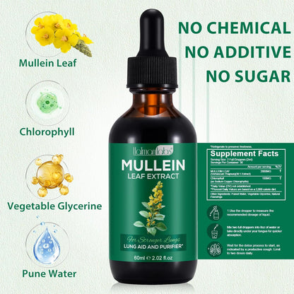 Mullein Drops for Lungs -  Mullein Leaf Extract with Chlorophyll for Lung and Respiratory Support, Mullein Herbal Supplements, 2.02 fl oz (60ml)