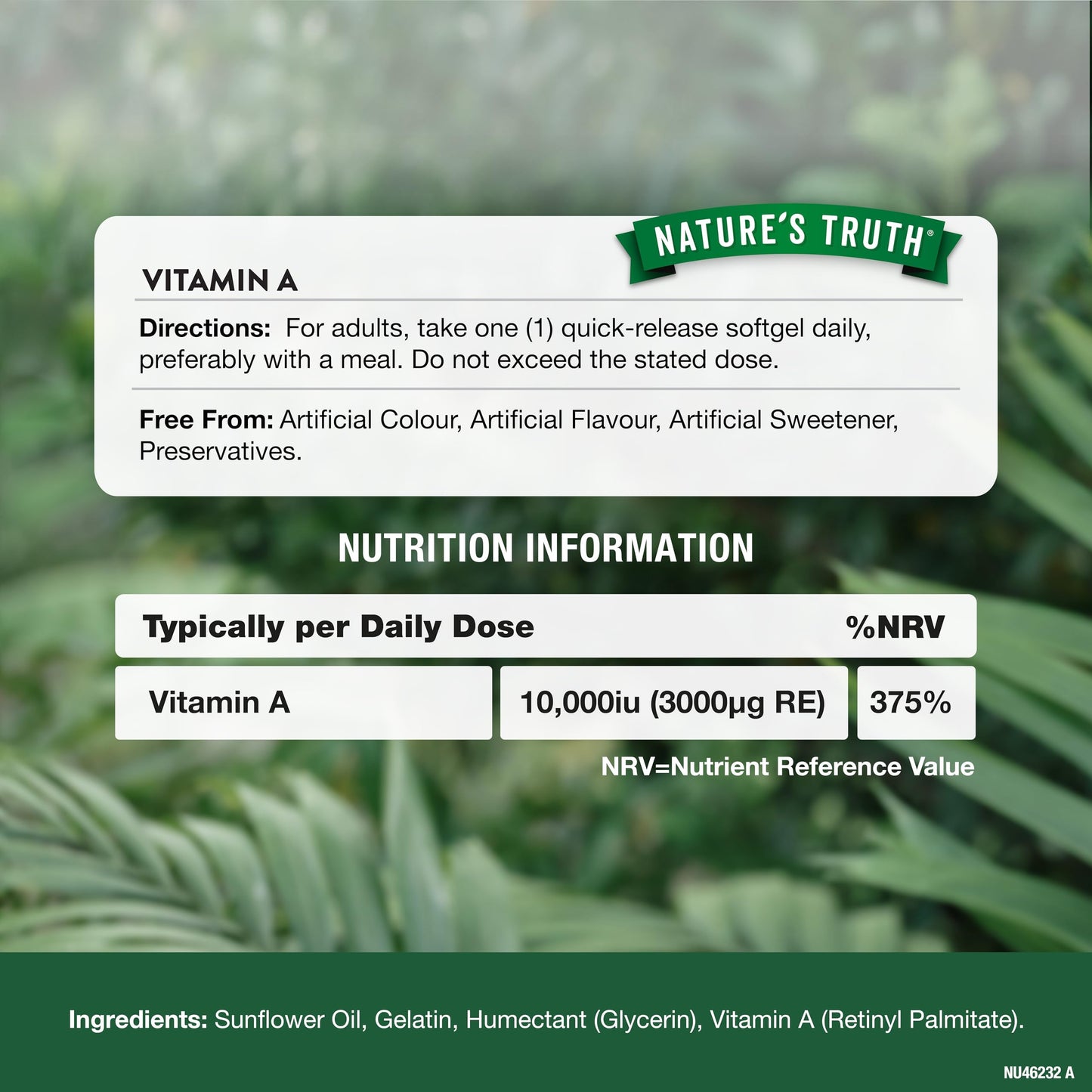 Nature's Truth Vitamin A 10,000iu - 60 Softgels - High Strength Vision Support