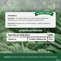 Nature's Truth Vitamin A 10,000iu - 60 Softgels - High Strength Vision Support