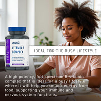 Applied Nutrition Vitamin B Complex High Strength, 90 Vegan Capsules, B1, B2, B3 Niacin, B5, B6, B7 Biotin, B9 Folic Acid, B12, with Choline, Inositol, PABA, Energy and Immune Support, Halal, UK Made