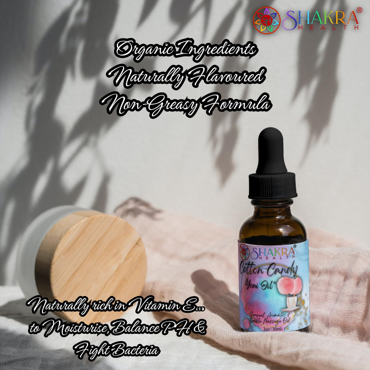 SH SHAKRA HEALTH Yoni Oil [Candy Floss] 30ml Body Massage Oil. Moisturise & Balance PH, Feminine Scent, Natural Hygeine & Fresh Smell *Organic Vegan*