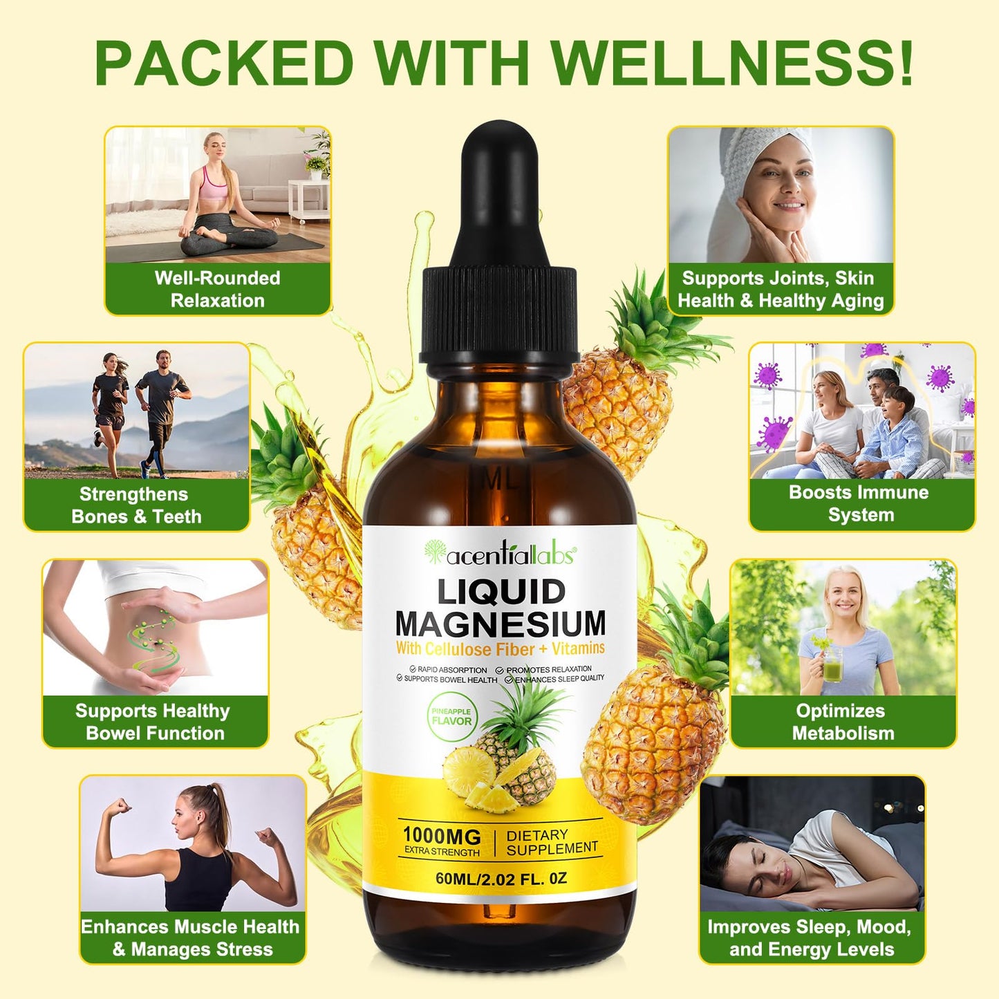 IWKDIJ Magnesium Glycinate Supplement,Natural Magnesium Drops,Taurate,Cellulose Fiber for Cortisol,Sleep, Stress,Muscle,Brain Nerve Health-Sugar Free
