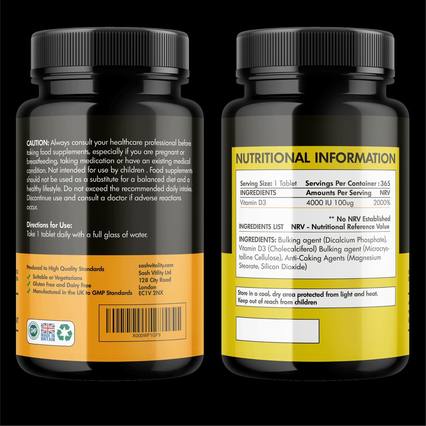 Vitamin D3 4000 IU – 365 Vegetarian D3 Easy Swallow Micro Tablets | Highest Strength Cholecalciferol VIT D3 - Vegetarian Certified - UK Made Sash Vitality | Support Mood | Supports Bone Health