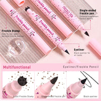 Noerrors 2PCS Freckle Stamp Pen for Natural Lifelike Faux Freckle, 2 in 1 Freckle Stamp Eyeliner and Soft Dot Spot Pen, Waterproof Long Lasting Fake Freckles Marker for Sunkissed Makeup #Light Brown