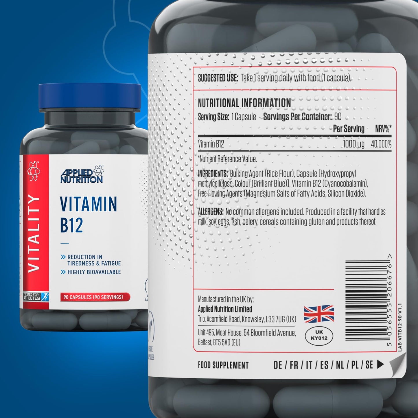 Applied Nutrition Vitamin B12 Tablets 1000mcg - Immune System Support & Reduction of Tiredness and Fatigue, Made in The UK, Vegan (90 Tablets)