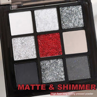 LUMKMAS Smokey Eyeshadow Palette, 9 Colors Matte Shimmer Eye Shadow Pallets for Women, Black Gray Red Eye Shadows Make-Up Palette, Highly Pigmented Gothic Eyeshadow, Smokey Cosmetics Gift