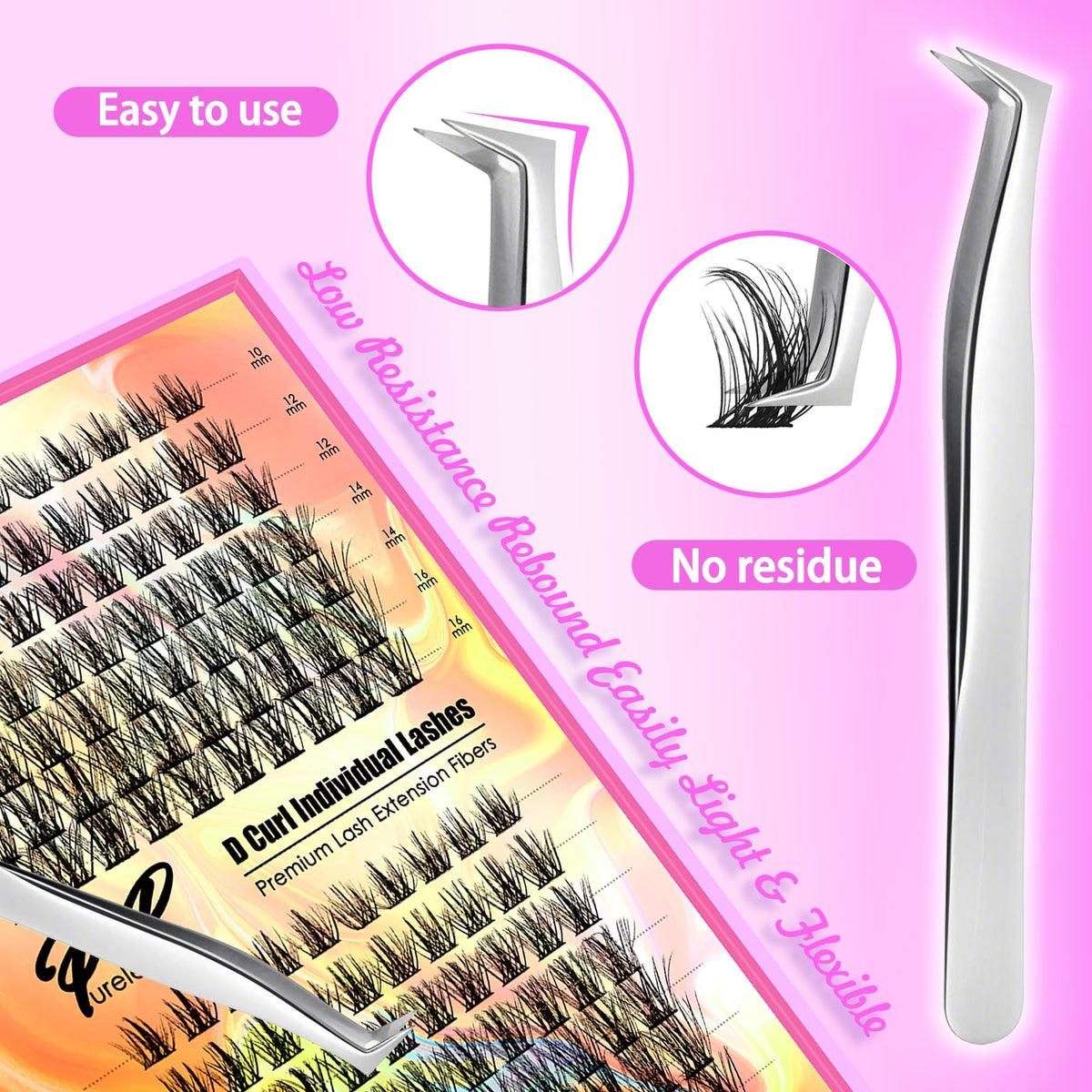PURELEOR Cluster Lashes Kit Including Bond and Seal DIY Individual Eyelashes Extensions Set