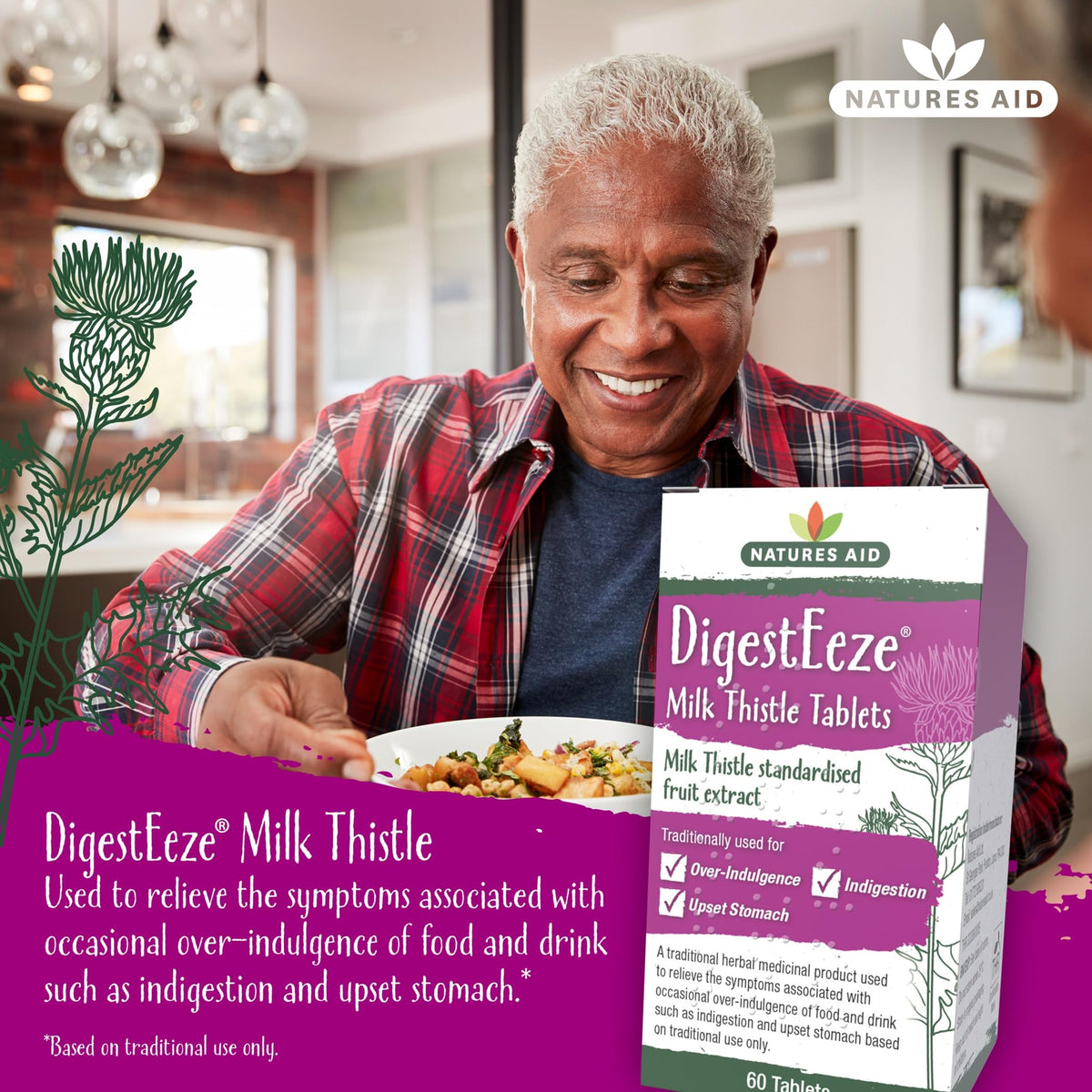 Natures Aid DigestEeze Milk Thistle 60 Tablets – Supports Liver & Digestive Health – High Strength Silymarin – Vegan, Non-GMO, Gluten-Free – Traditional Herbal Remedy for Indigestion Relief