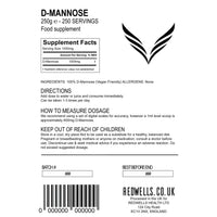 REDWELLS 250g Pure D-Mannose Powder for Cystitis & Urinary Tract Infections GMO Free Vegan